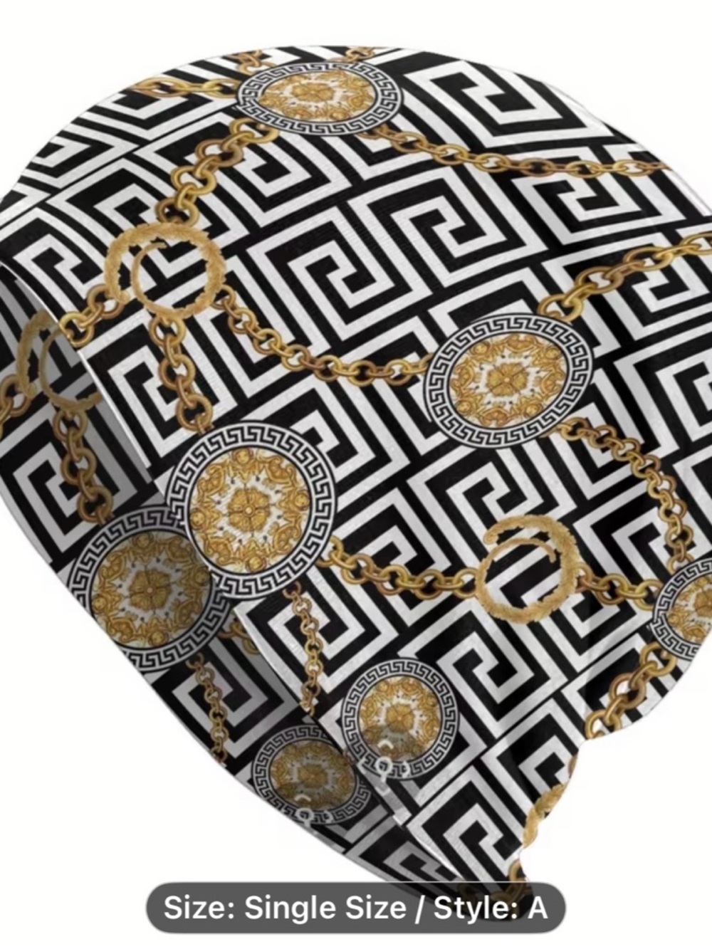 Black & Gold Chain-Print Men's Beanie Hat
